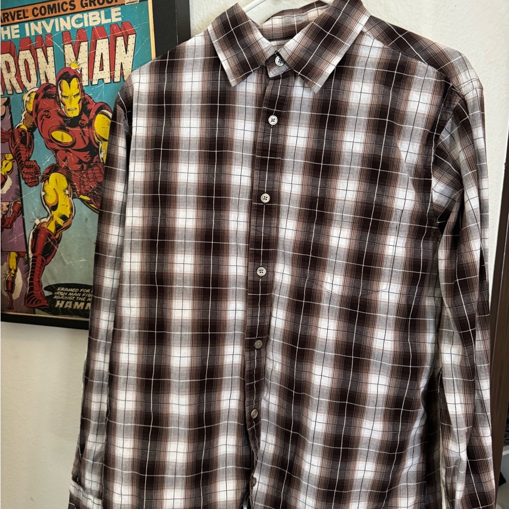 Sonoma Brown and White Casual Button Down Shirt